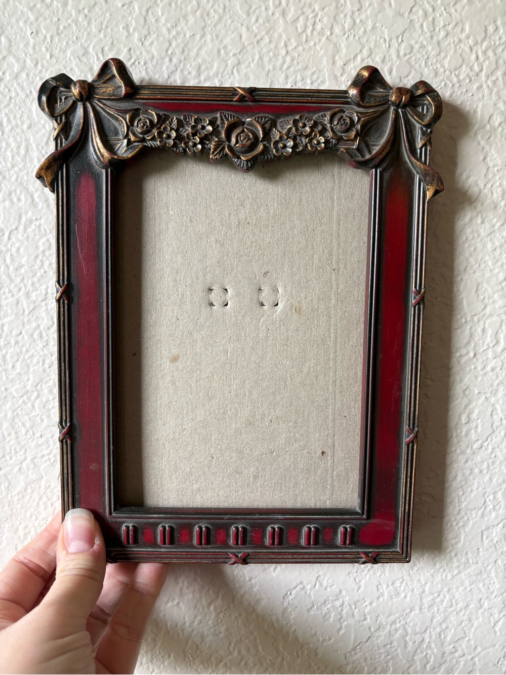 Vintage Style Bow & Rose Frame in Red and Bronze
